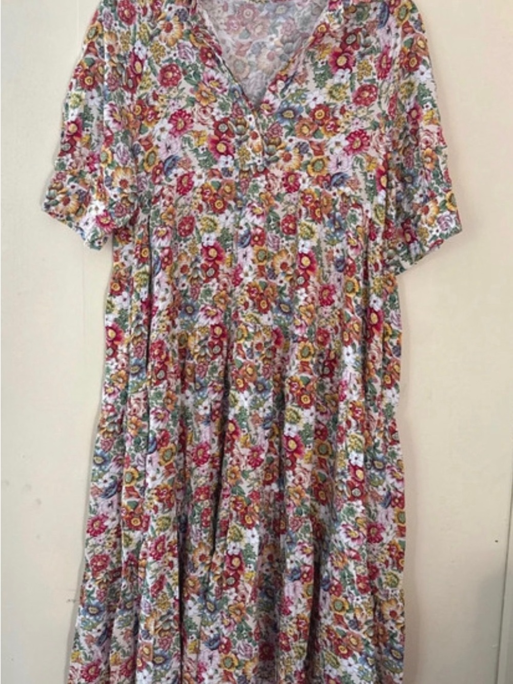 NATURAL LIFE Floral Empire-Waist V-Neck Dress in Pink, Yellow, Green, Blue
